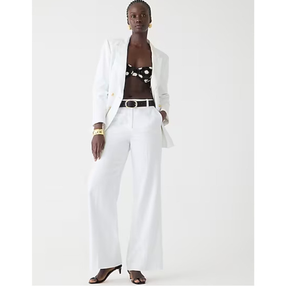 J. Crew Carolina Flare Linen Pants 4 NWT White Stretch Trousers BZ404 Traveler - Picture 1 of 7
